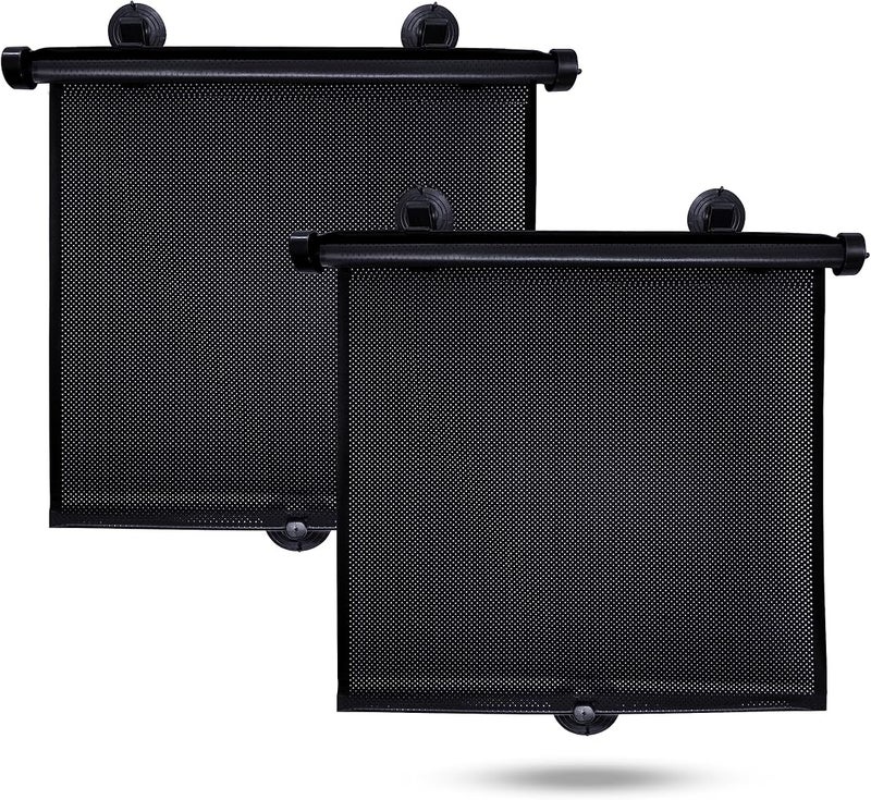 إيكونور EcoNour Car Side Window Sun Shade (عبوة من 2 قطع) ظلال شمسية قابلة للسحب مع 2 كؤوس شفط للأطفال حماية من الأشعة فوق البنفسجية ووهج الشمس إكسسوارات سيارات للأطفال (15"x17") - Image 1