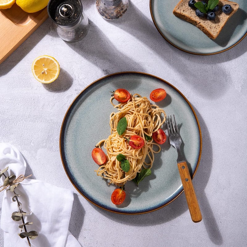 LERATIO Ceramic Dinner Plates Set of 6 105 Inch Reactive Glaze Porcelain Plates Modern Shape Dinnerware Dishes Set for KitchenMicrowaveDishwasherOven Safe Scratch ResistantGray Blue - Image 3