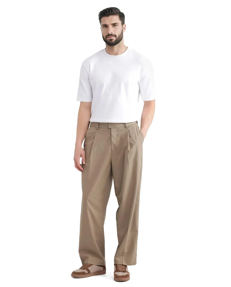 Rare Rabbit Men's Linen Blend Korean Relaxed Fit Solid Trouser