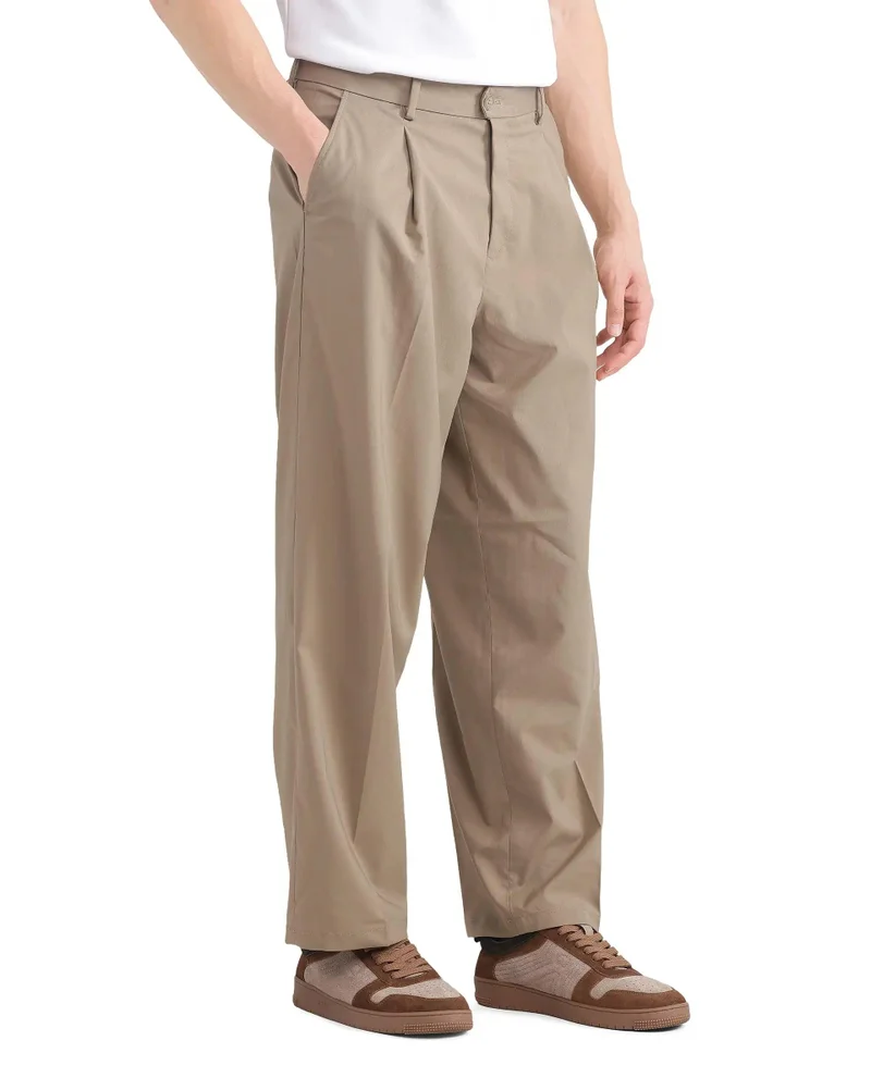 Rare Rabbit Men's Linen Blend Korean Relaxed Fit Solid Trouser