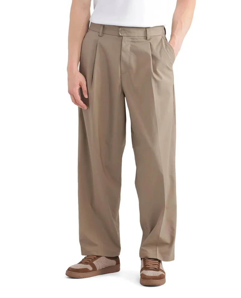 Rare Rabbit Men's Linen Blend Korean Relaxed Fit Solid Trouser