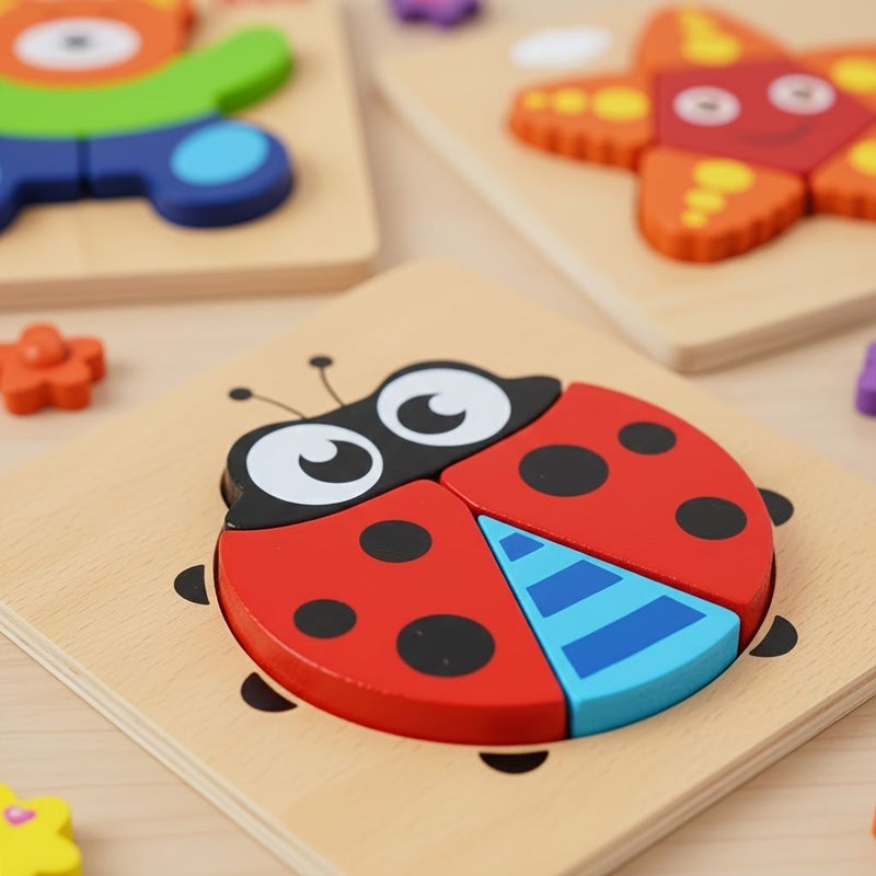 6 Pack Wooden Jigsaw Puzzles For Toddlers 1 Year Old Educational Animal Shape Peg Puzzles First Learning Toy Gift For Boys And Girls Fine Motor Skill Development - Image 4