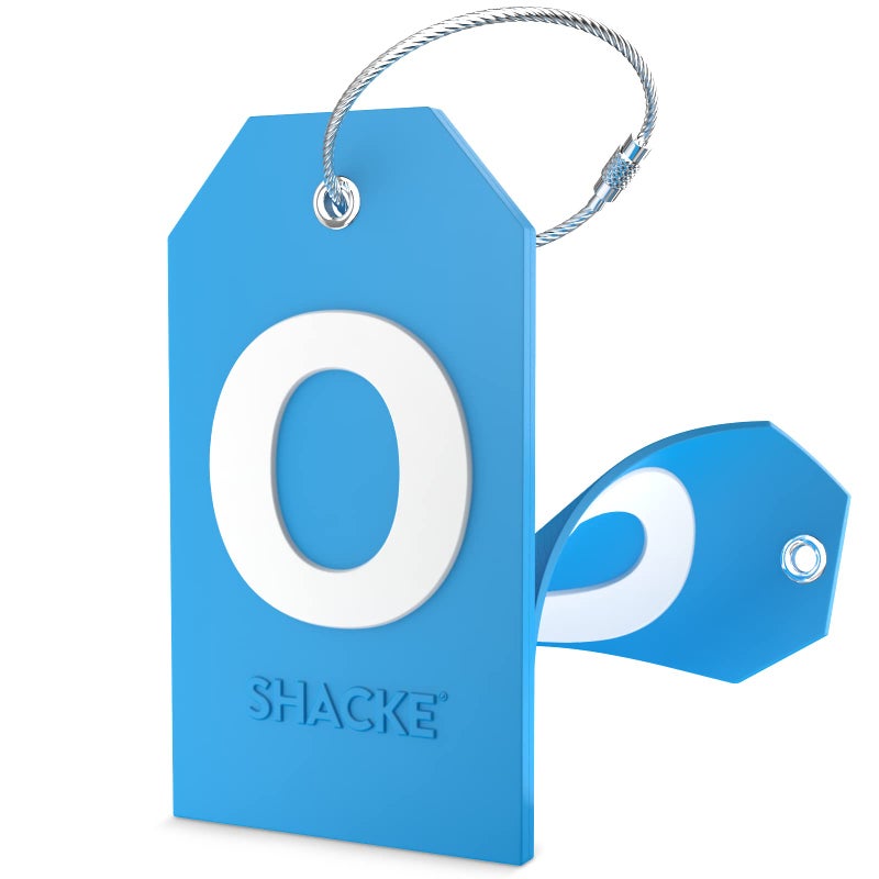 Shacke Initial Luggage Tag with Full Privacy Cover and Stainless Steel Loop - Aqua Teal (Letter O) - Image 1