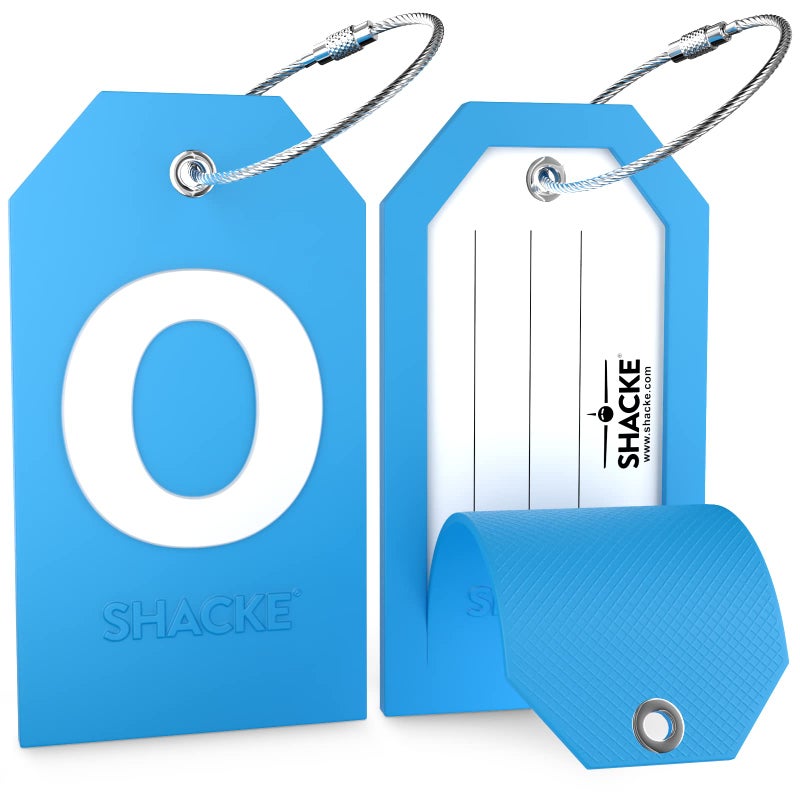 Shacke Initial Luggage Tag with Full Privacy Cover and Stainless Steel Loop - Aqua Teal (Letter O) - Image 2