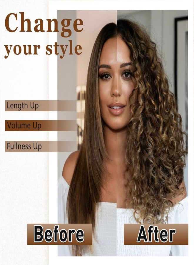 Vigorous Curly Clip In Hair Extensions,4PCS 20 inch Thick Curly Hair Extensions Lace Weft Clip Ins Invisible Natural Synthetic Hairpieces for Women,Light Brown with Blonde Highlights - Image 3