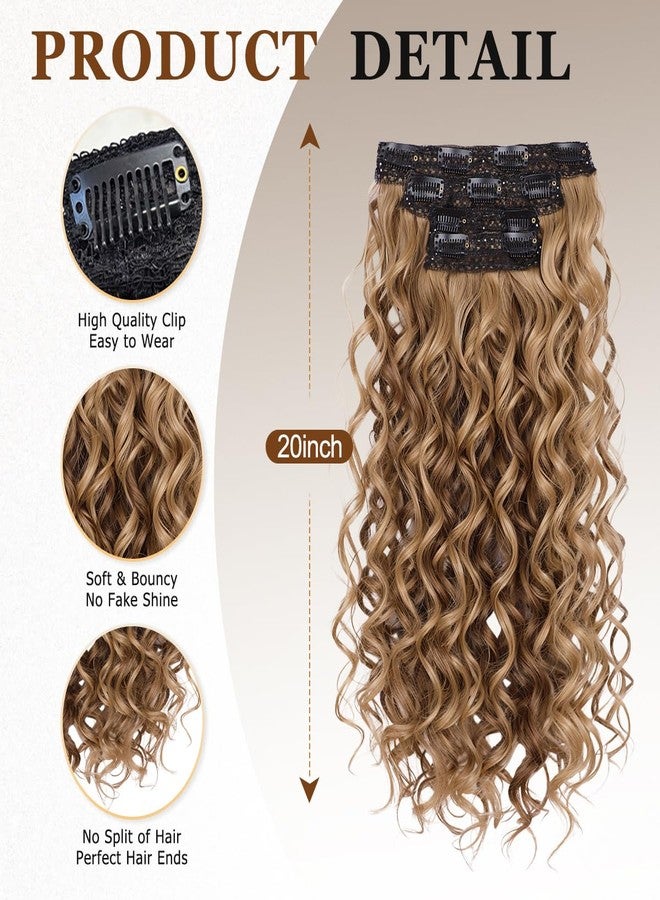 Vigorous Curly Clip In Hair Extensions,4PCS 20 inch Thick Curly Hair Extensions Lace Weft Clip Ins Invisible Natural Synthetic Hairpieces for Women,Light Brown with Blonde Highlights - Image 2