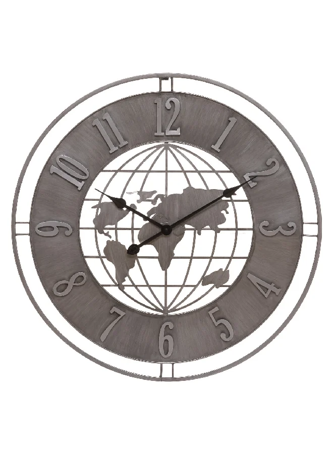 atmosphera Isac World Globe Design Round Analog Metal Wall Clock Slate Grey 68 cm 185804