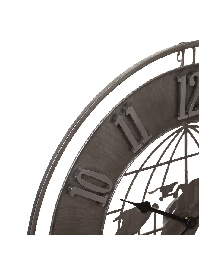 atmosphera Isac World Globe Design Round Analog Metal Wall Clock Slate Grey 68 cm 185804