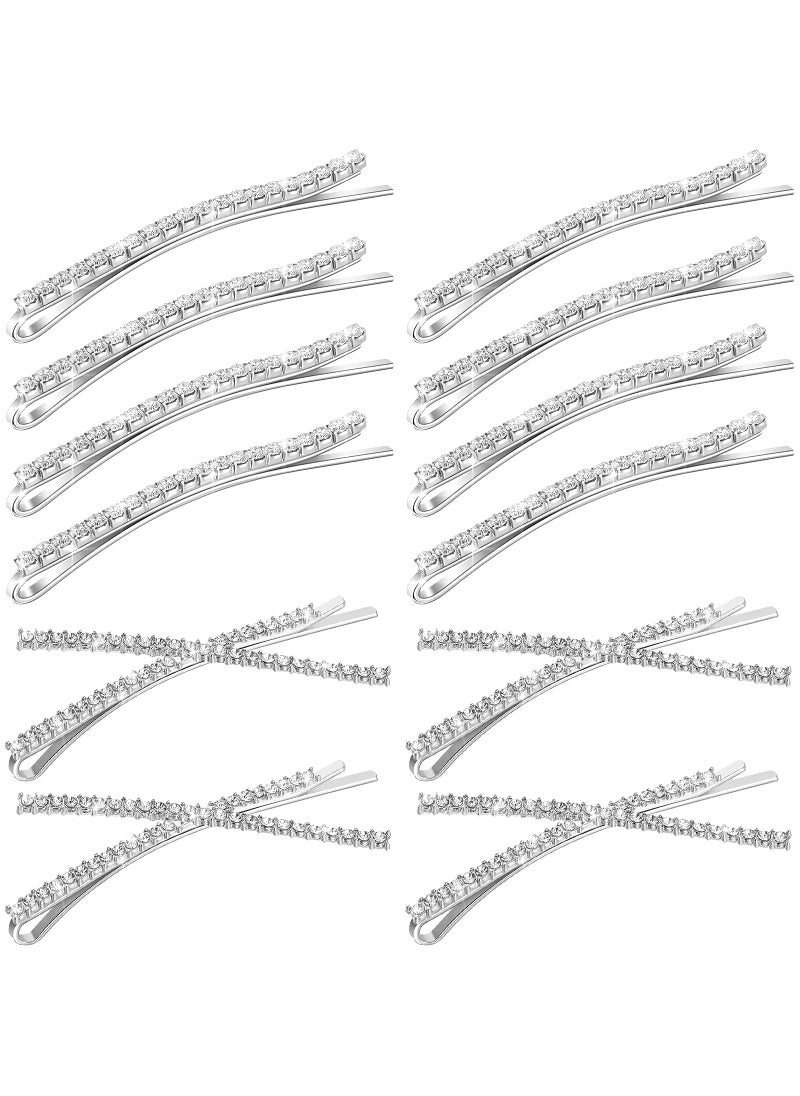 WILLBOND 12 Pieces Rhinestone Bobby Pins Decorative Fancy Crystal Hair Clips Shiny Metal X Shaped Barrettes Bling Diamond Wedding Bridal Shower Hair Accessories for Women Ladies Girls Silver 