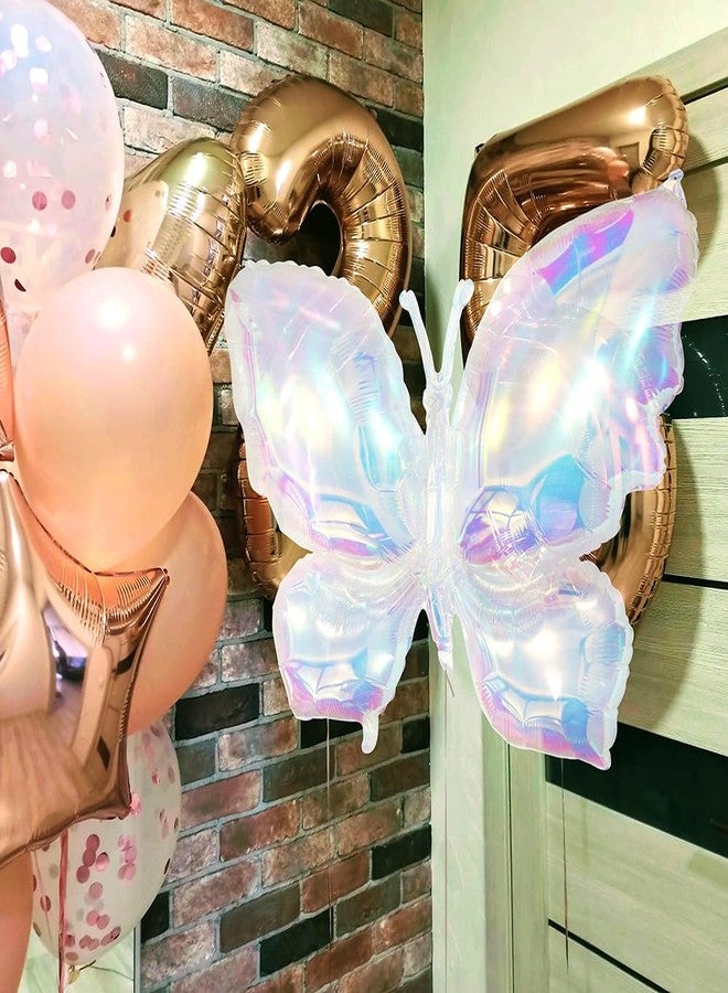 Deermon Clear Rainbow Iridescent Butterfly Balloon, Jumbo Charming Butterfly Shaped Fairy Wings Balloons For Birthday Wedding Baby Shower Summer Themed Party Decoration - Image 3