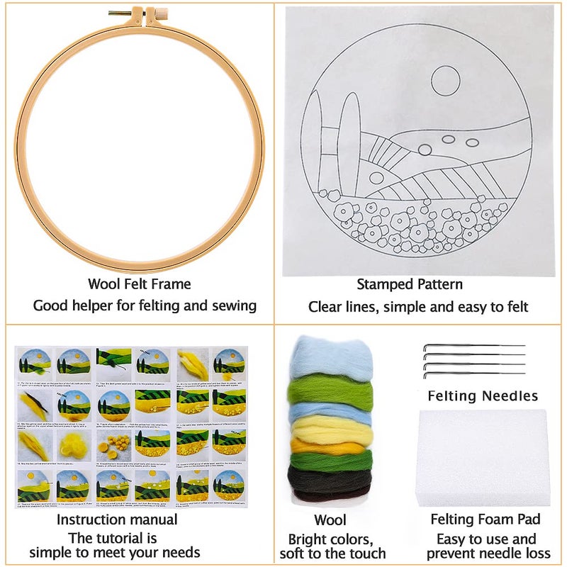Mayboos Needle Felt Starter Set, Felting Needles Supplies for Beginners, Wool Needle Set with Wool Bag, Picture Frame, Foam Pad and Instructions, Used for Home Decoration - Image 2
