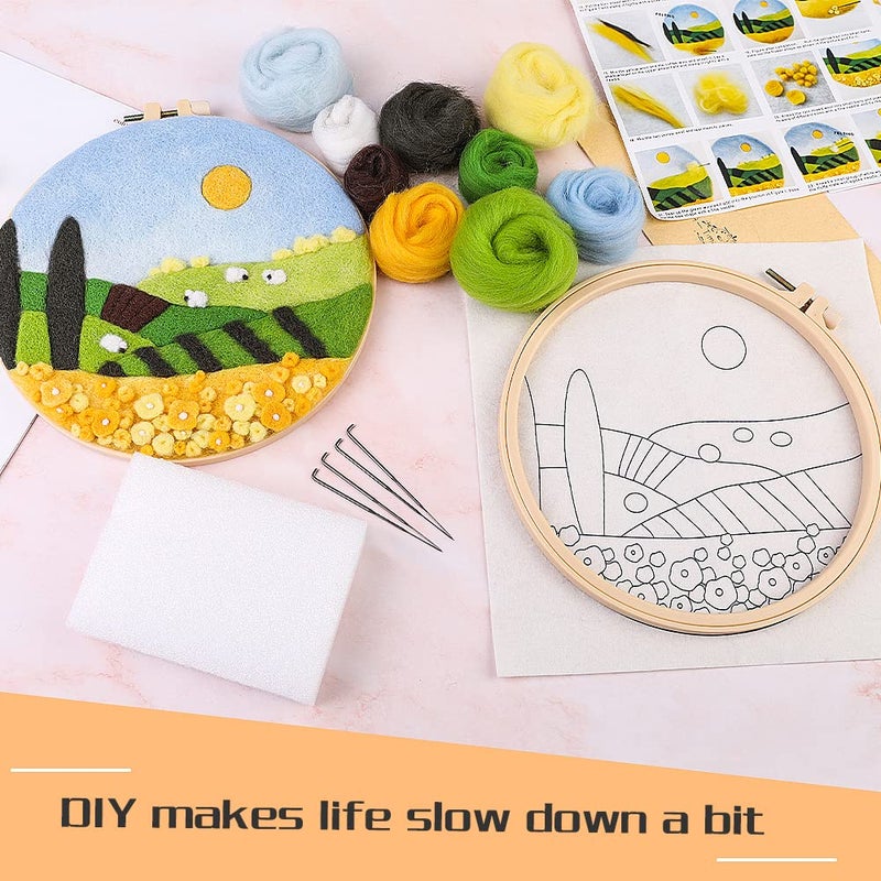 Mayboos Needle Felt Starter Set, Felting Needles Supplies for Beginners, Wool Needle Set with Wool Bag, Picture Frame, Foam Pad and Instructions, Used for Home Decoration - Image 3