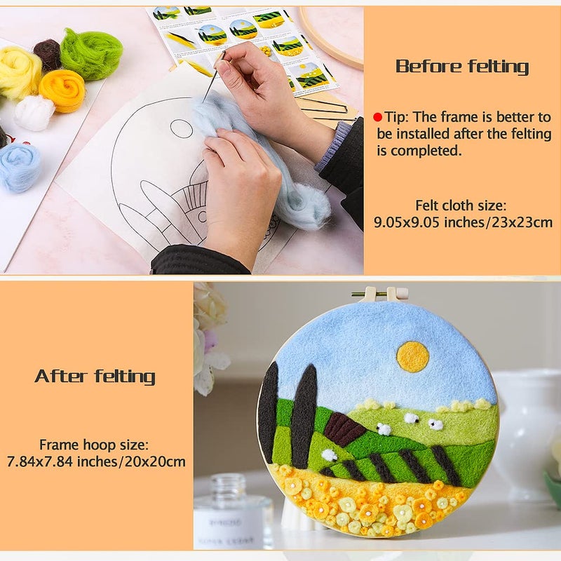 Mayboos Needle Felt Starter Set, Felting Needles Supplies for Beginners, Wool Needle Set with Wool Bag, Picture Frame, Foam Pad and Instructions, Used for Home Decoration - Image 4