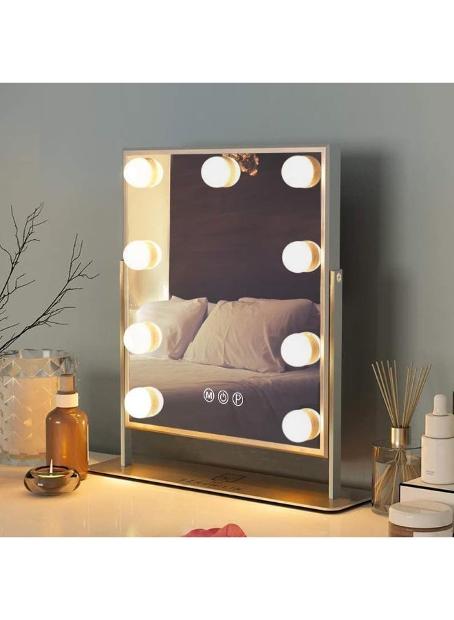 Hollywood Lighted Makeup Vanity Mirror with Smart Touch Control, 3-Color Dimmable Light,  360° Rotation - White - Image 1
