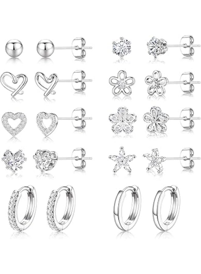 ShineZone 10 Pairs Petite Earring Set,Featuring Little Flower and Heart Shaped Earrings, A PerfectJewelry Gift - Image 1