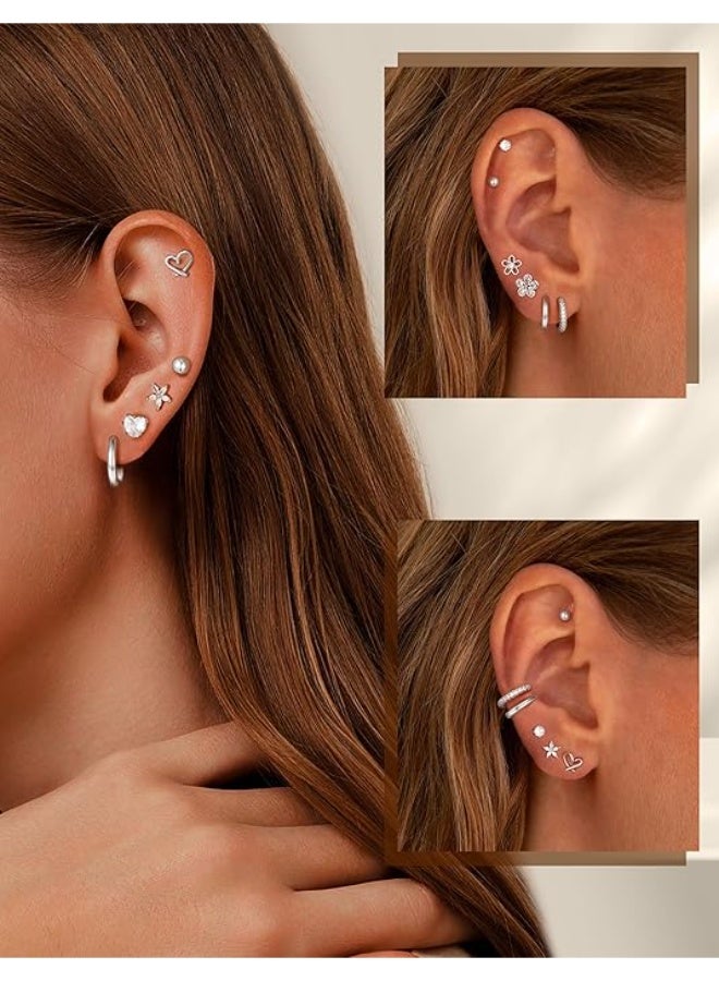 ShineZone 10 Pairs Petite Earring Set,Featuring Little Flower and Heart Shaped Earrings, A PerfectJewelry Gift - Image 2