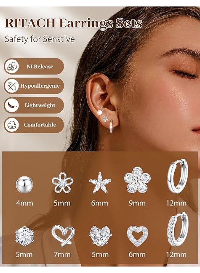 ShineZone 10 Pairs Petite Earring Set,Featuring Little Flower and Heart Shaped Earrings, A PerfectJewelry Gift - Image 4