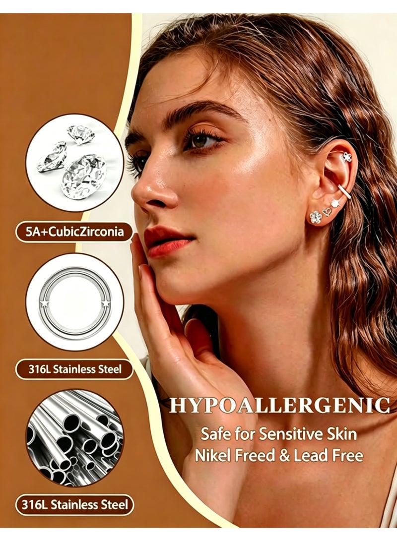 ShineZone 10 Pairs Petite Earring Set,Featuring Little Flower and Heart Shaped Earrings, A PerfectJewelry Gift - Image 5