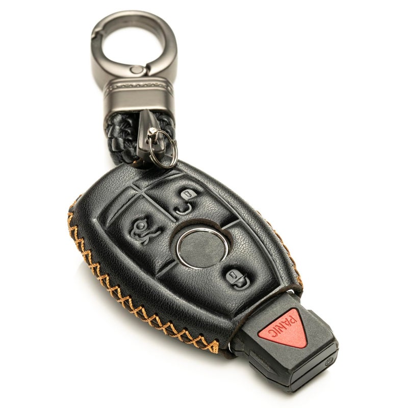 Vitodeco Vitodeco Leather Keyless Entry Remote Control Smart Key Case Cover with a Key Chain Compatible for Mercedes Benz (Black) - Image 1