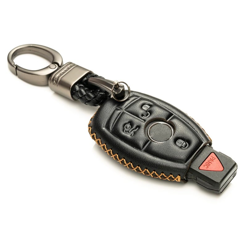 Vitodeco Vitodeco Leather Keyless Entry Remote Control Smart Key Case Cover with a Key Chain Compatible for Mercedes Benz (Black) - Image 2