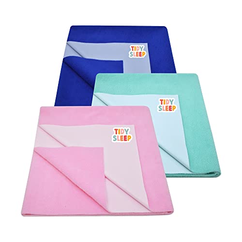Tidy Sleep Instadry Anti-Piling Fleece Extra Absorbent Quick Dry Sheet for New Born Babies, Cotton Bed Protector Mattress Pack of 3 SGreen-BPink-RBlue Small (70x50) cm - Image 1