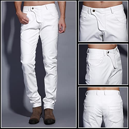 Idopy Men`s Slim Fit Party Performance Biker Faux Leather Jeans Pants (36, White) - Image 2