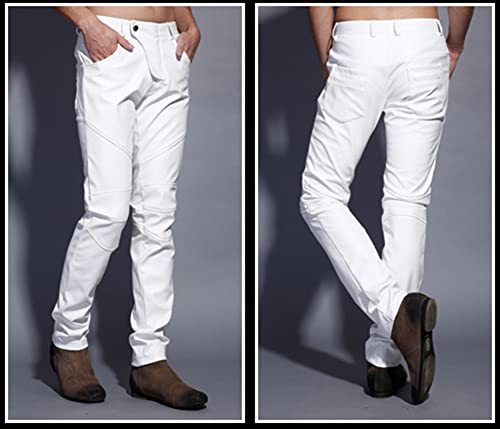 Idopy Men`s Slim Fit Party Performance Biker Faux Leather Jeans Pants (36, White) - Image 3