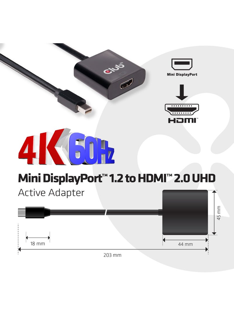 CLUB3D Club 3D CAC-2170 Mini DisplayPort 1.2 to HDMI 2.0 UHD Active Adapter M/F  - Image 2