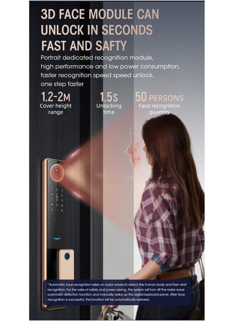 Locstar - S61 Smart Door Lock with Doorbell - WiFi, Tuya App, Fingerprint, IC Card, Password & Key Access - Home Security Enhanced (Gold) - Image 1
