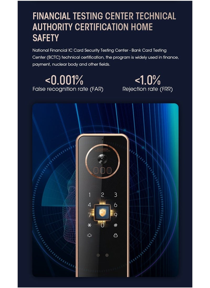 Locstar - S61 Smart Door Lock with Doorbell - WiFi, Tuya App, Fingerprint, IC Card, Password & Key Access - Home Security Enhanced (Gold) - Image 1