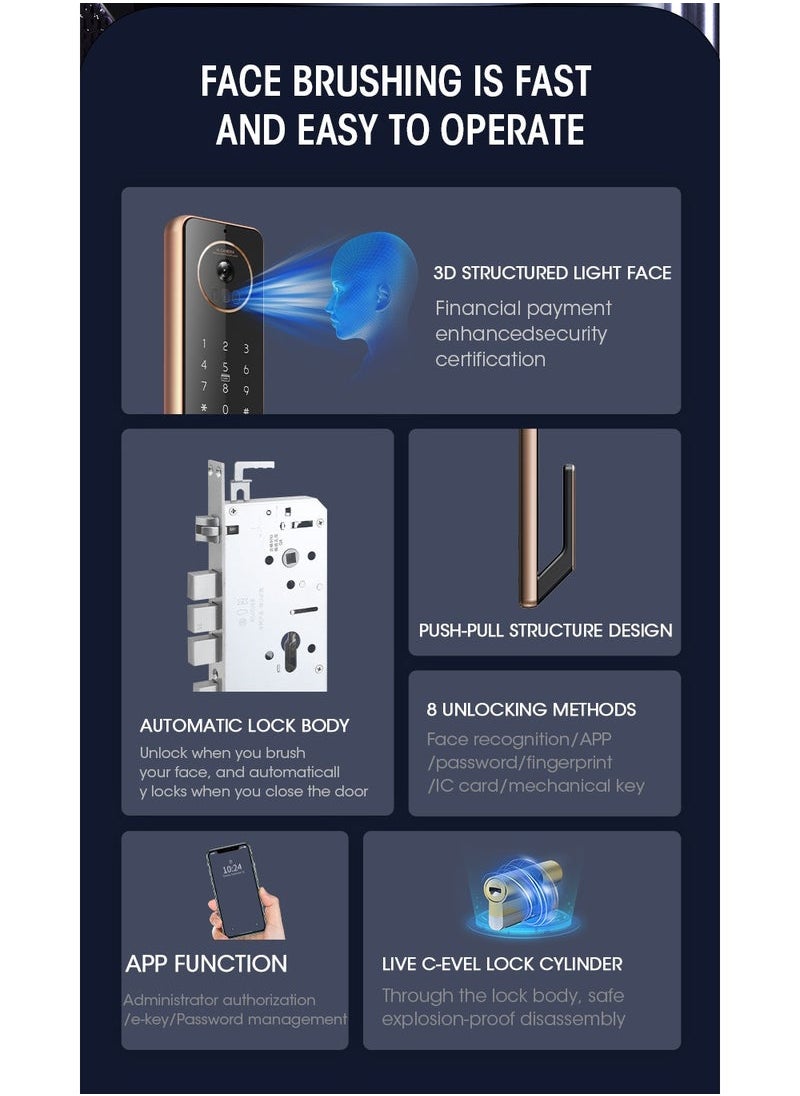 Locstar - S61 Smart Door Lock with Doorbell - WiFi, Tuya App, Fingerprint, IC Card, Password & Key Access - Home Security Enhanced (Gold) - Image 1