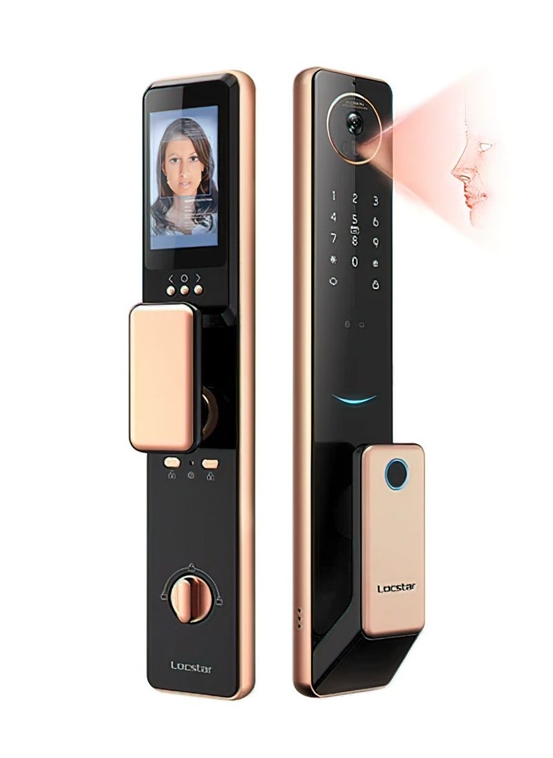 Locstar - S61 Smart Door Lock with Doorbell - WiFi, Tuya App, Fingerprint, IC Card, Password & Key Access - Home Security Enhanced (Gold) - Image 1