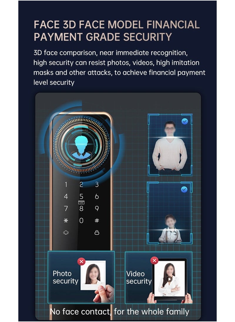 Locstar - S61 Smart Door Lock with Doorbell - WiFi, Tuya App, Fingerprint, IC Card, Password & Key Access - Home Security Enhanced (Gold) - Image 1