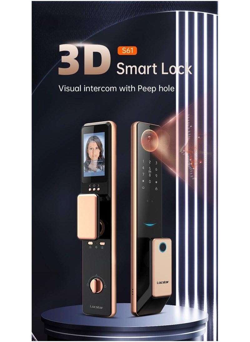 Locstar - S61 Smart Door Lock with Doorbell - WiFi, Tuya App, Fingerprint, IC Card, Password & Key Access - Home Security Enhanced (Gold) - Image 1
