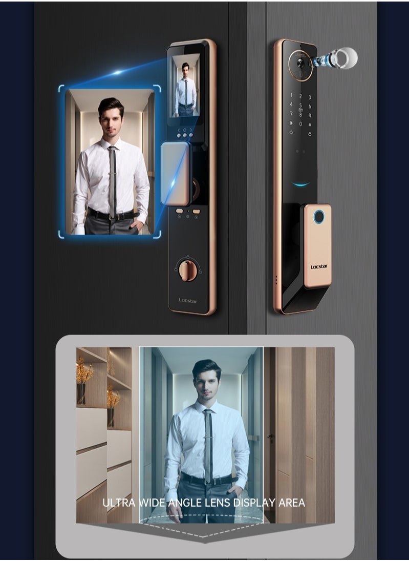 Locstar - S61 Smart Door Lock with Doorbell - WiFi, Tuya App, Fingerprint, IC Card, Password & Key Access - Home Security Enhanced (Gold) - Image 1