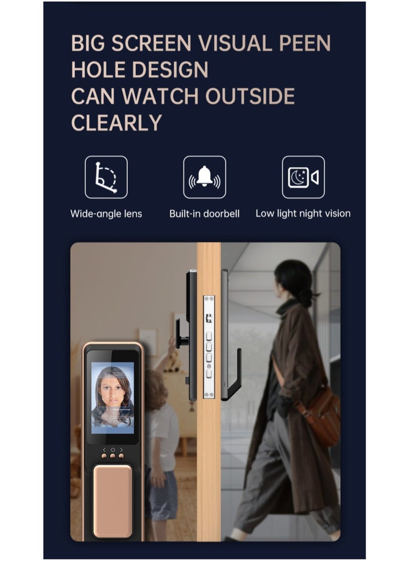 Locstar - S61 Smart Door Lock with Doorbell - WiFi, Tuya App, Fingerprint, IC Card, Password & Key Access - Home Security Enhanced (Gold) - Image 1