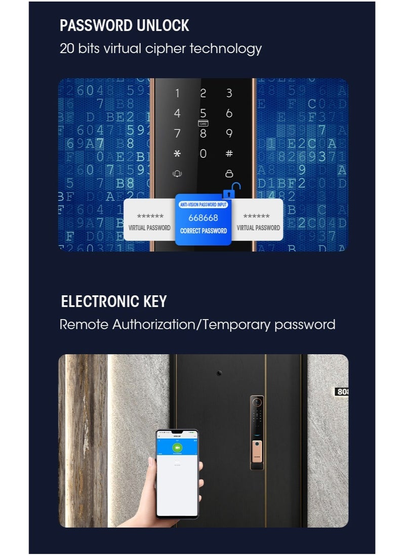 Locstar - S61 Smart Door Lock with Doorbell - WiFi, Tuya App, Fingerprint, IC Card, Password & Key Access - Home Security Enhanced (Gold) - Image 1