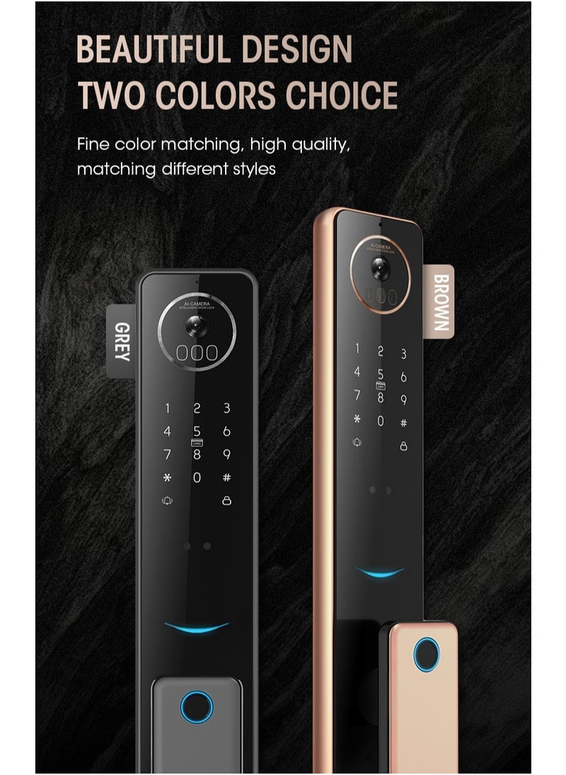 Locstar - S61 Smart Door Lock with Doorbell - WiFi, Tuya App, Fingerprint, IC Card, Password & Key Access - Home Security Enhanced (Gold) - Image 1