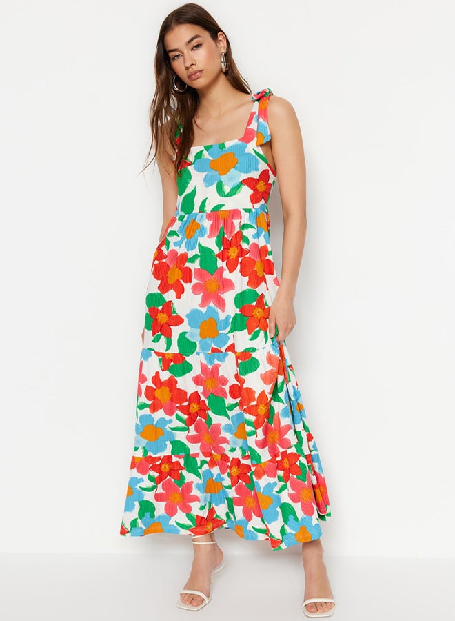 trendyol Orange Big Floral Maxi Knitted Dress - Image 1