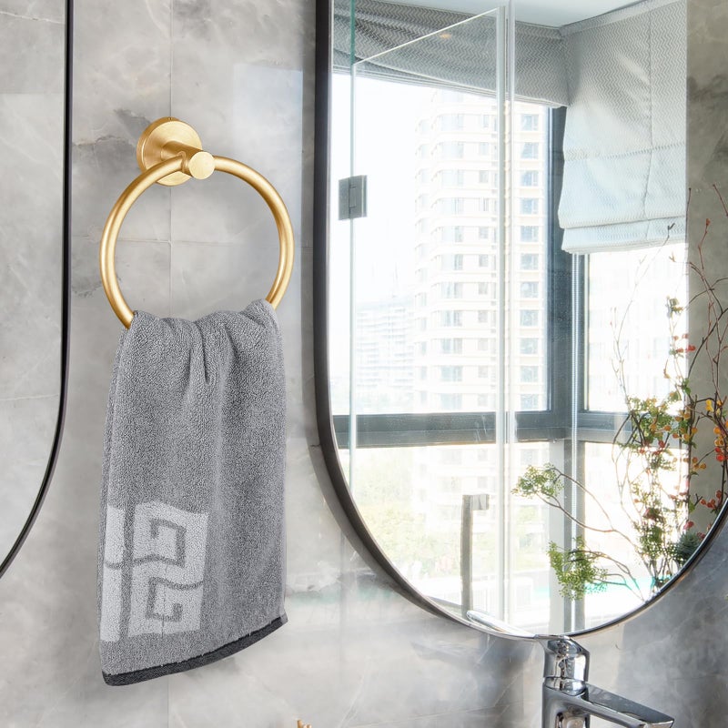 Kinbrace Towel Ring, Bathroom Hardware Accessories, Wall-Mounted Towel Ring, Simple Round Stainless Steel Towel Rack, for Bathroom and Kitchen (Gold) - Image 2