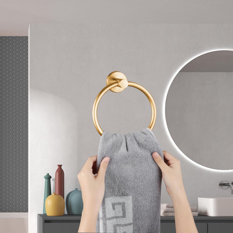 Kinbrace Towel Ring, Bathroom Hardware Accessories, Wall-Mounted Towel Ring, Simple Round Stainless Steel Towel Rack, for Bathroom and Kitchen (Gold) - Image 4