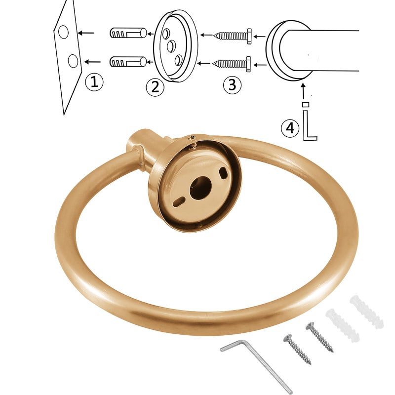 Kinbrace Towel Ring, Bathroom Hardware Accessories, Wall-Mounted Towel Ring, Simple Round Stainless Steel Towel Rack, for Bathroom and Kitchen (Gold) - Image 5