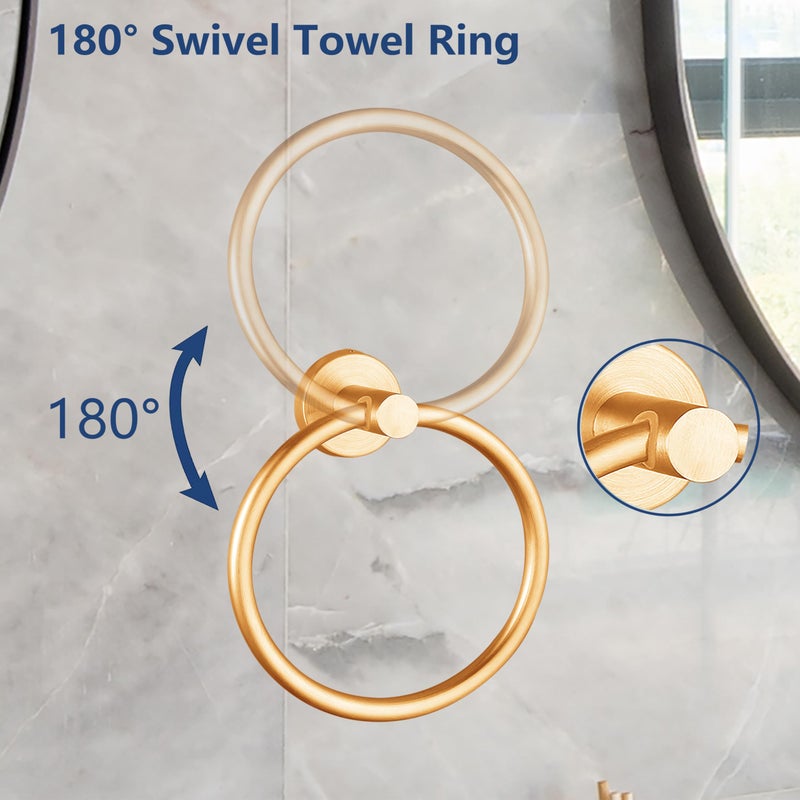 Kinbrace Towel Ring, Bathroom Hardware Accessories, Wall-Mounted Towel Ring, Simple Round Stainless Steel Towel Rack, for Bathroom and Kitchen (Gold) - Image 3