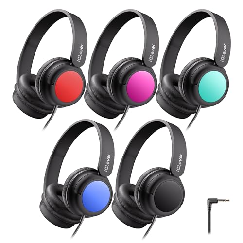 iClever Kids Headphones Bulk 5 Pack for Students K-12 & Teachers, Durable PP Material, 85dBA Safe Volume, Multiple Folding Options, Kids Wired Headphones for School/Classroom/Home/Travel - Image 1