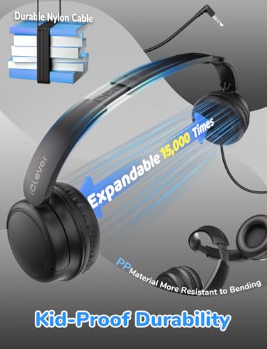 iClever Kids Headphones Bulk 5 Pack for Students K-12 & Teachers, Durable PP Material, 85dBA Safe Volume, Multiple Folding Options, Kids Wired Headphones for School/Classroom/Home/Travel - Image 3