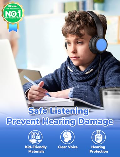 iClever Kids Headphones Bulk 5 Pack for Students K-12 & Teachers, Durable PP Material, 85dBA Safe Volume, Multiple Folding Options, Kids Wired Headphones for School/Classroom/Home/Travel - Image 2