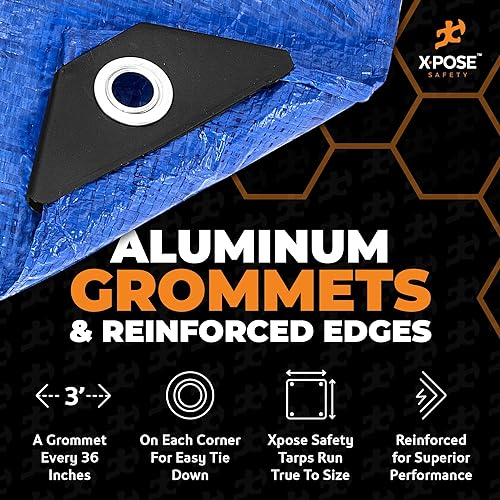 xpose safety Better Blue Poly Tarp 6' x 8' - Multipurpose Protective Cover - Lightweight, Durable, Waterproof, Weather Proof - 5 Mil Thick Polyethylene - by Xpose Safety - Image 3