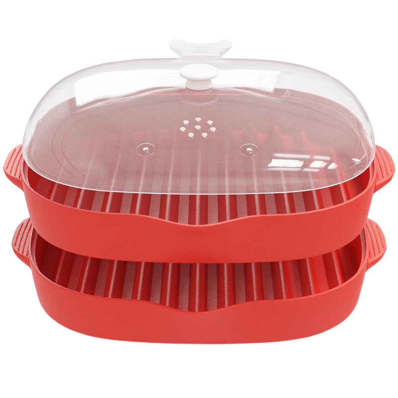 NicoSeeWonder NICO SEE WONDER Microwave Easy Bacon Maker, 2Pcs Microwavable Grill Tray, Bacon's Cooker with Splatter Lid, Make Crispy in Minutes, Red - Image 2