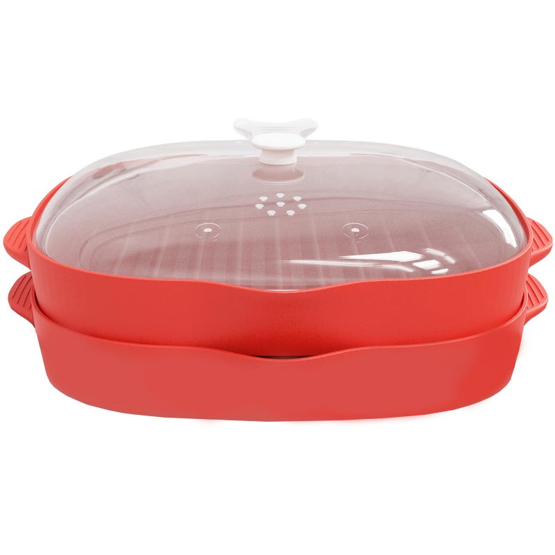 NicoSeeWonder NICO SEE WONDER Microwave Easy Bacon Maker, 2Pcs Microwavable Grill Tray, Bacon's Cooker with Splatter Lid, Make Crispy in Minutes, Red - Image 1