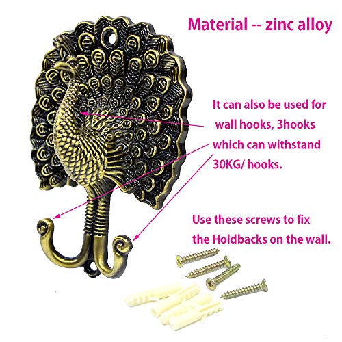Ailejia 1Pair Peacock Curtain Holdbacks Zinc Alloy Wall Hook Hanging Ball Straps Wall Mounted Curtain (Bronze) - Image 3